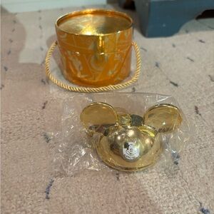 Gold Mickey Mouse 1955 Tribute Christmas Tree Ornament with Bucket holder RARE